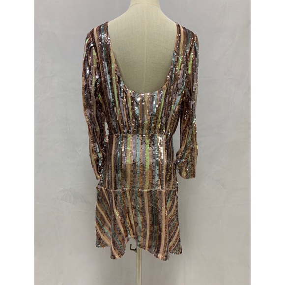 RIXO KYLA SEQUIN STRIPE Long Sleeve Mini Dress Sz L - Picture 3 of 10